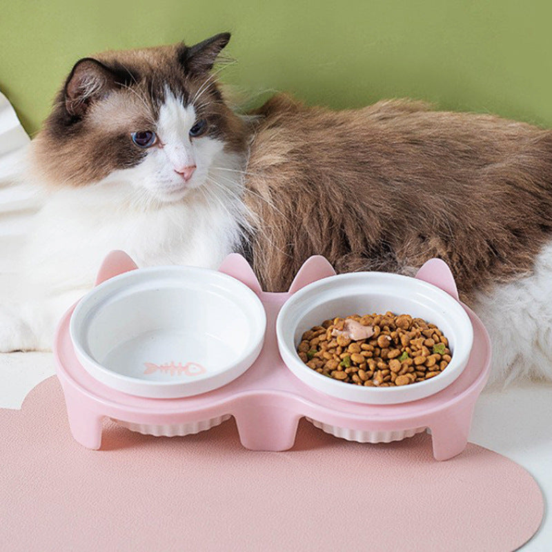 Gamelle pour Chat en Céramique, Double Gamelle, Gamelle d'Eau, Gamelle Oblique Surélevée, Fournitures pour Animaux de Compagnie