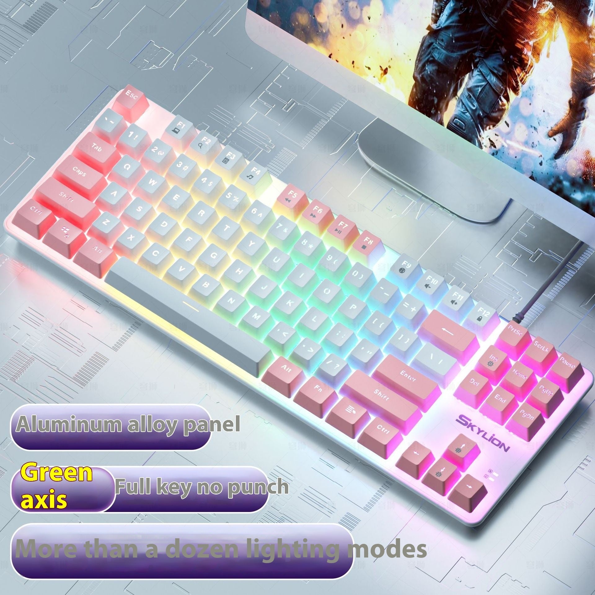 H87 Mechanical Green Axis Wired Two Colors Keyboard