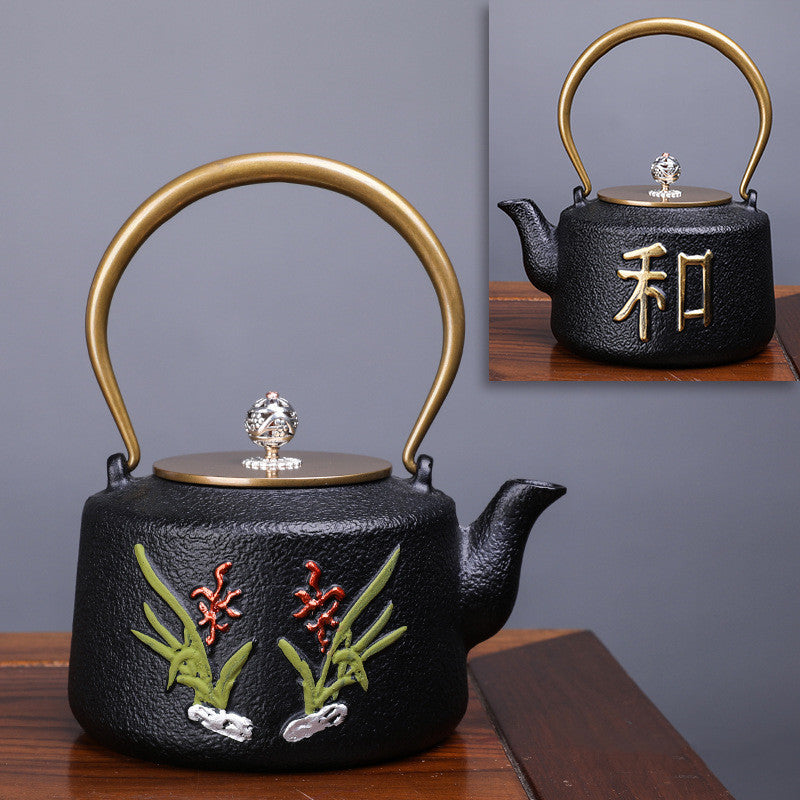 Théière bouillie faite à la main, créative, littéraire et artistique, théière en fer heureux
