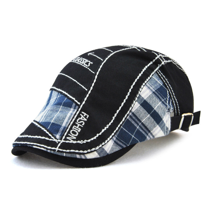 Casquette à visière courte en tissu écossais avec empiècements à chevrons