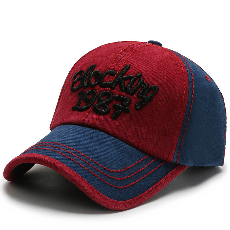 Korean Color Block Embroidery Baseball Cap