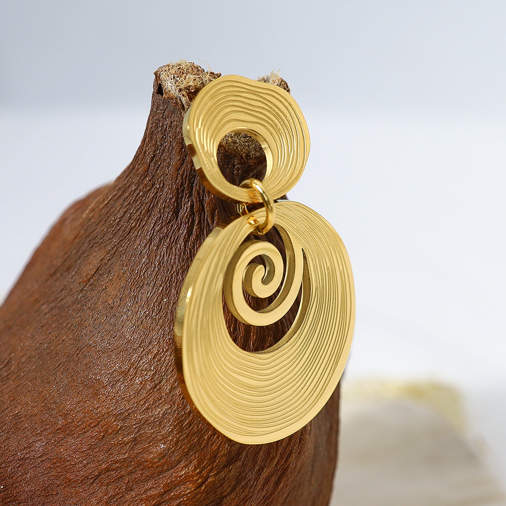 Ins Internet Celebrity Bread Texture Earrings 18K Gold-plated Stainless