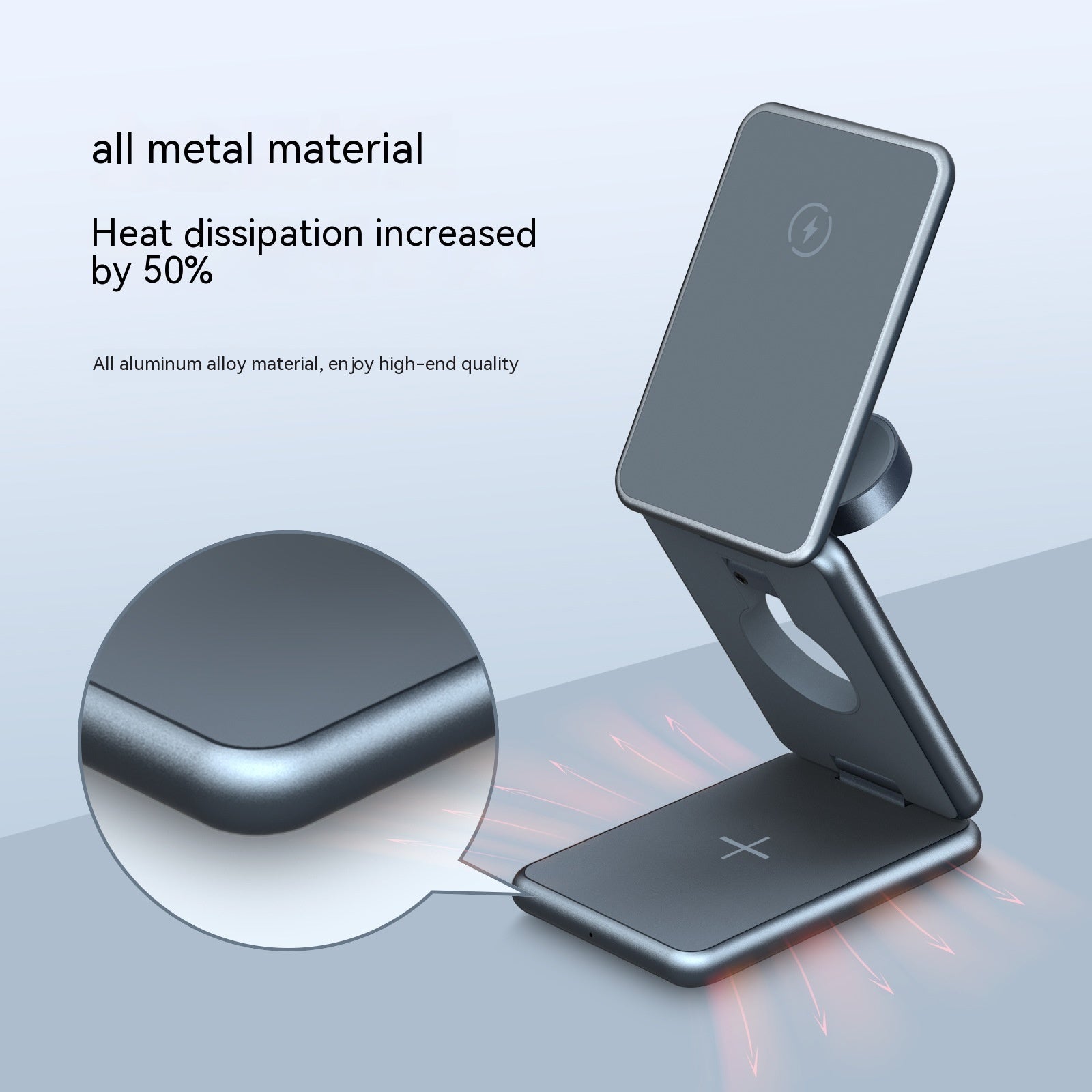 Aluminum Alloy Folding Wireless Charging Bracket Mobile Phone Headset Watch Three-in-one 15W Magnetic Fast