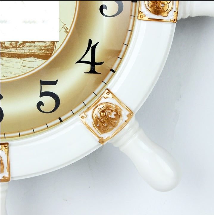 Living Room Silent Creative Small Boat Rudder Wall Clock