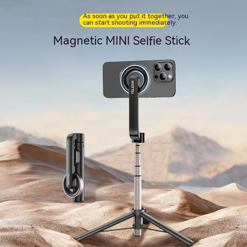 Perche à selfie mini pour téléphone portable magnétique avec télécommande Bluetooth et trépied en alliage d'aluminium
