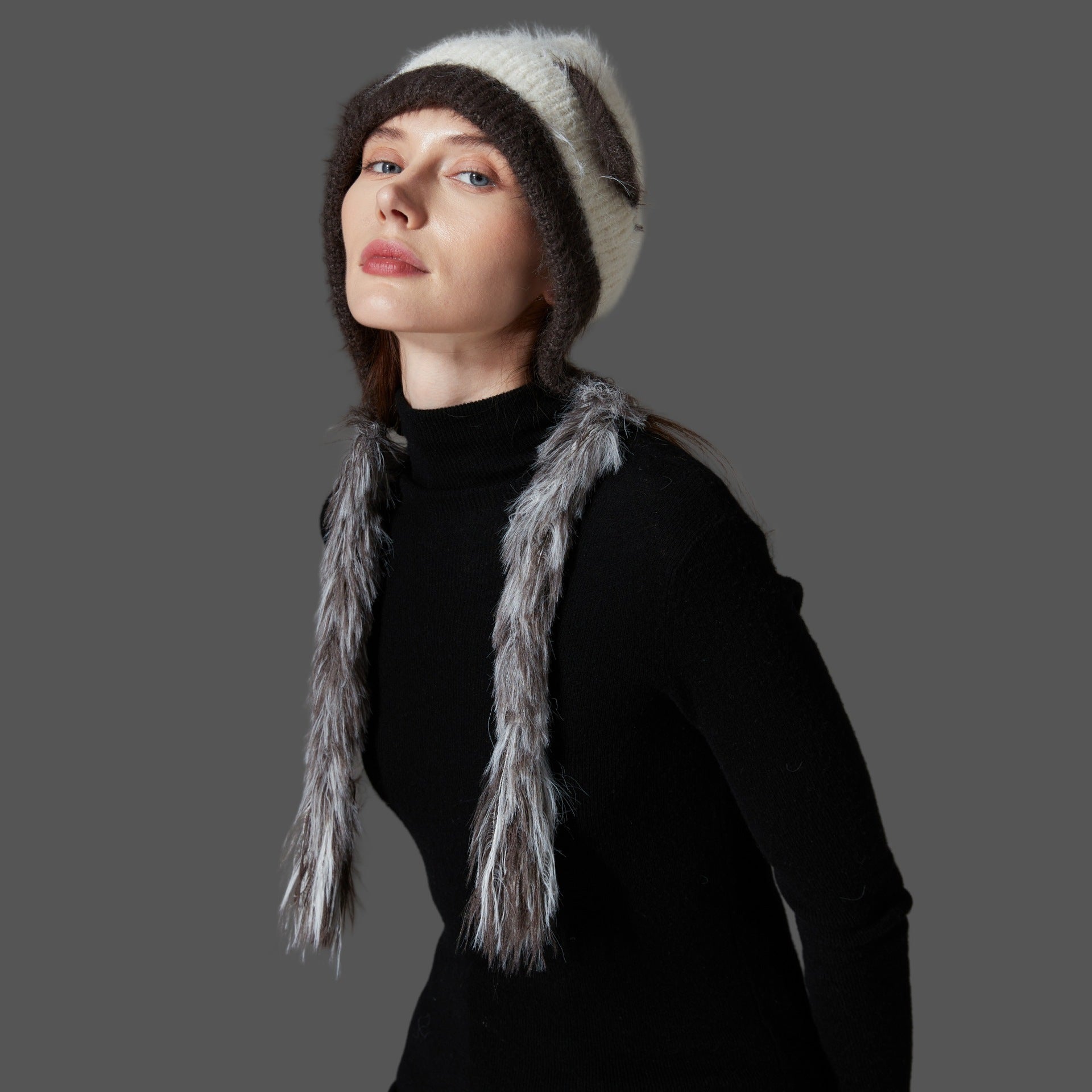 Cat Ears Mink Wool Ear Protection Color Matching Woven Hat Knitted Hat