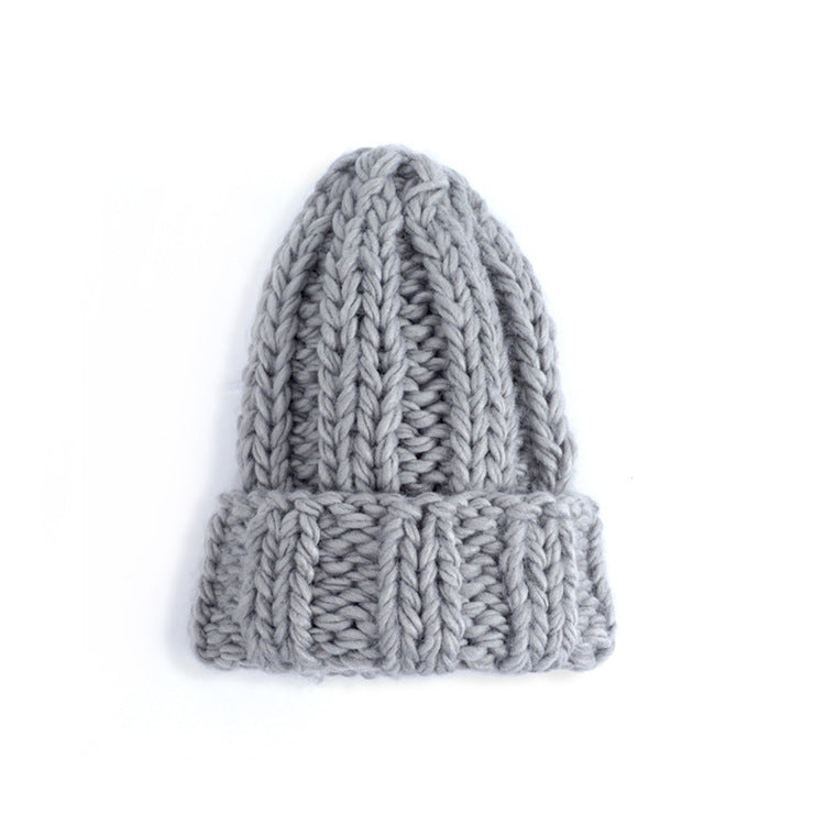 Knit Hat Ladies Pure Color Simple Coarse Wool Warm Earmuffs
