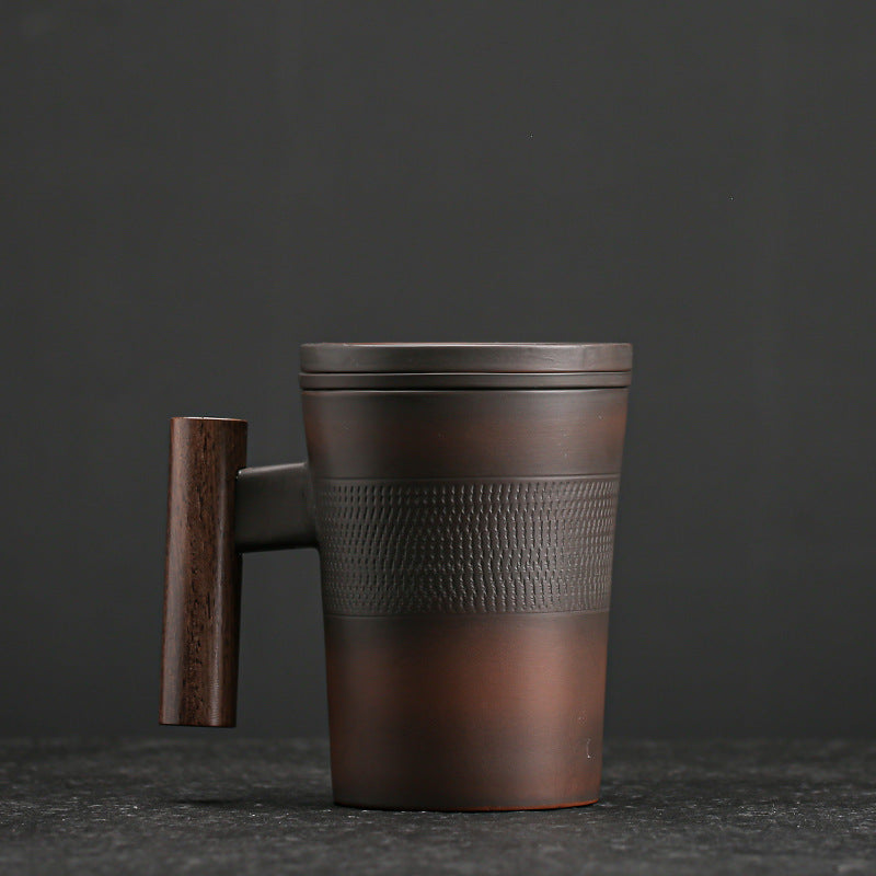 Mug en poterie violette, tasse à café et à lait en céramique avec couvercle, filtre domestique