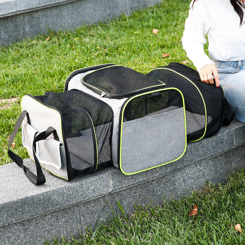 Sac de transport pliable extensible et respirant pour animaux de compagnie - Portable et montable sur véhicule