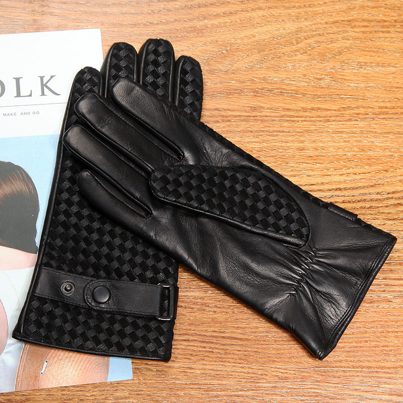 Touch Screen Woven Sheepskin Gloves Plus Velvet Thick Men's