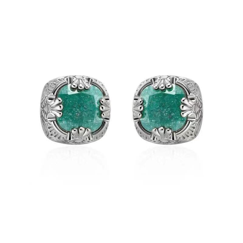 Vintage Silver Needle Ice Crystal Earrings For Women