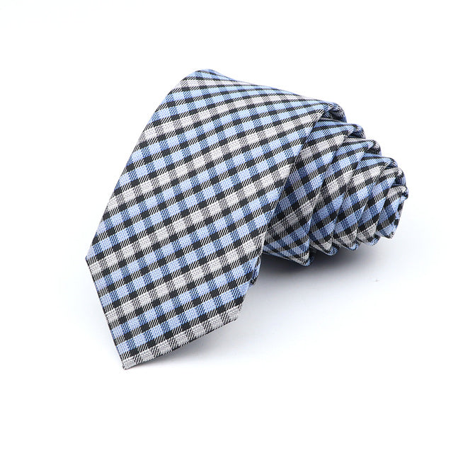 Cravate décontractée 6cm pour hommes, cravate fine en polyester à carreaux