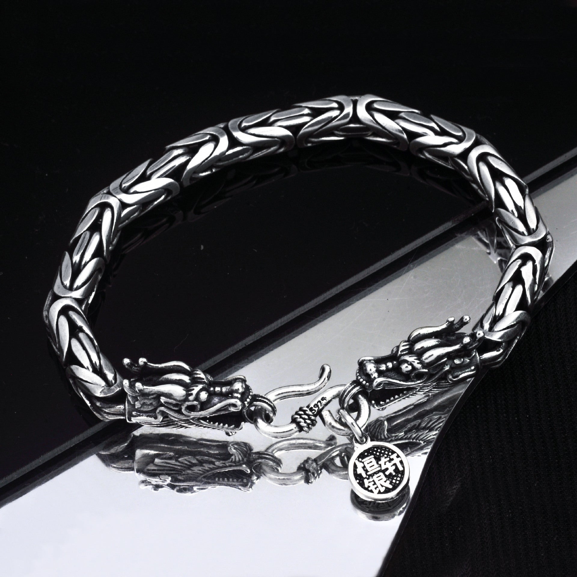 Bracelet Tendance Vintage pour Homme en Argent Thaïlandais, Double Têtes de Dragons Chinois
