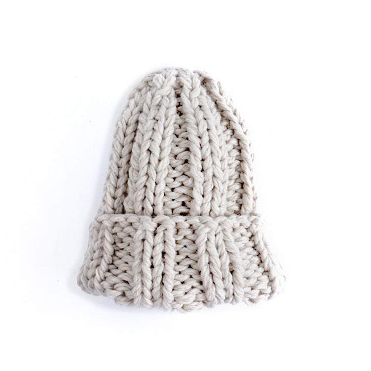 Knit Hat Ladies Pure Color Simple Coarse Wool Warm Earmuffs