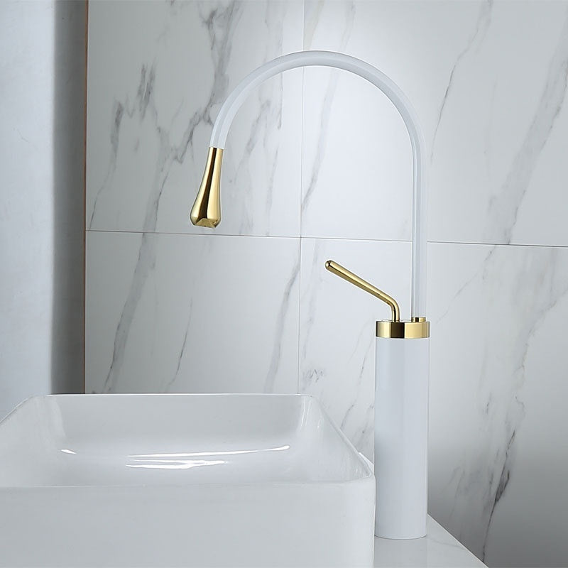 Water Drop Brushed Gold Copper Body Basin Wash Basin Rotating Faucet