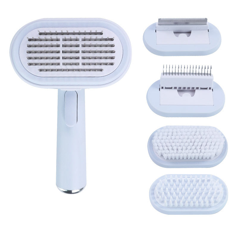 Brosse pour chat et chien 5 en 1 Kit de toilettage pour animaux de compagnie Brosse autonettoyante pour démêler les poils et enlever le sous-poil Peigne autonettoyant pour chats d'intérieur Brosses à poils d'animaux domestiques Ensemble multifonctionnel