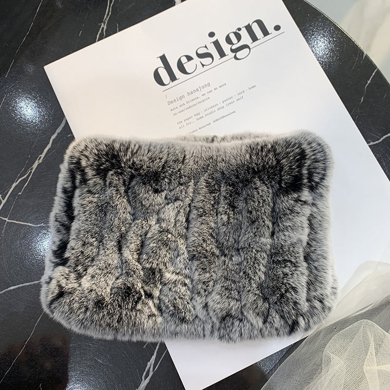 Rex Rabbit Fur Bandana Women's Winter Elastic Net Scarf Hair Band Wild Grass Plush Headband Children's Scarf