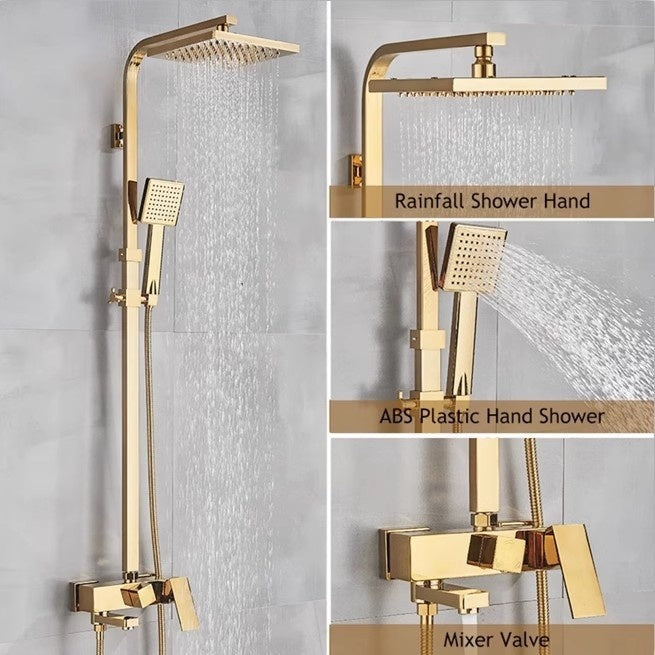 Wall-mounted Hot And Cold Shower Column With Rain Shower Head Set