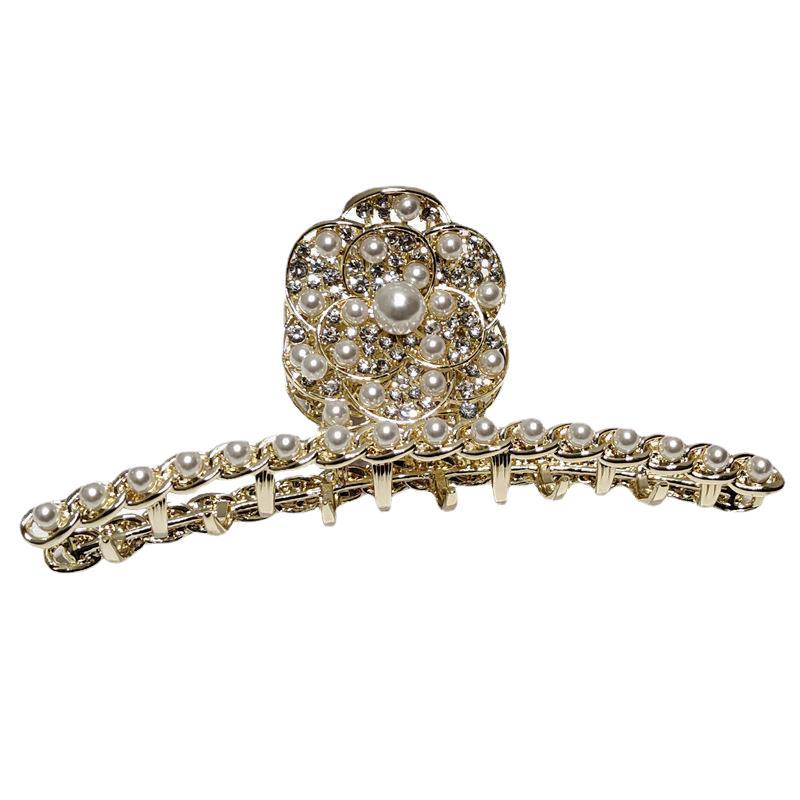 Metal Pearl And Diamond Camellia Shark Clip