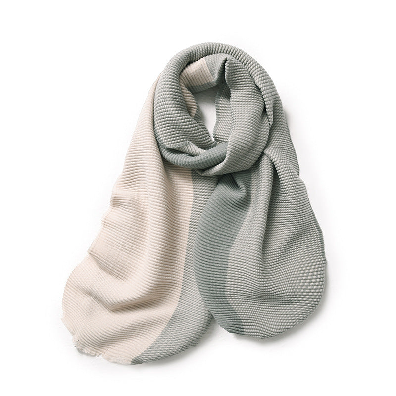Écharpe dégradée de couleurs, Hiver, Double face, Plissée, Imitation cachemire, Populaire, Polyvalente et élégante, Pour femmes