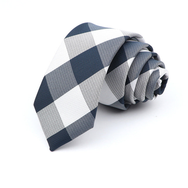 Cravate décontractée 6cm pour hommes, cravate fine en polyester à carreaux