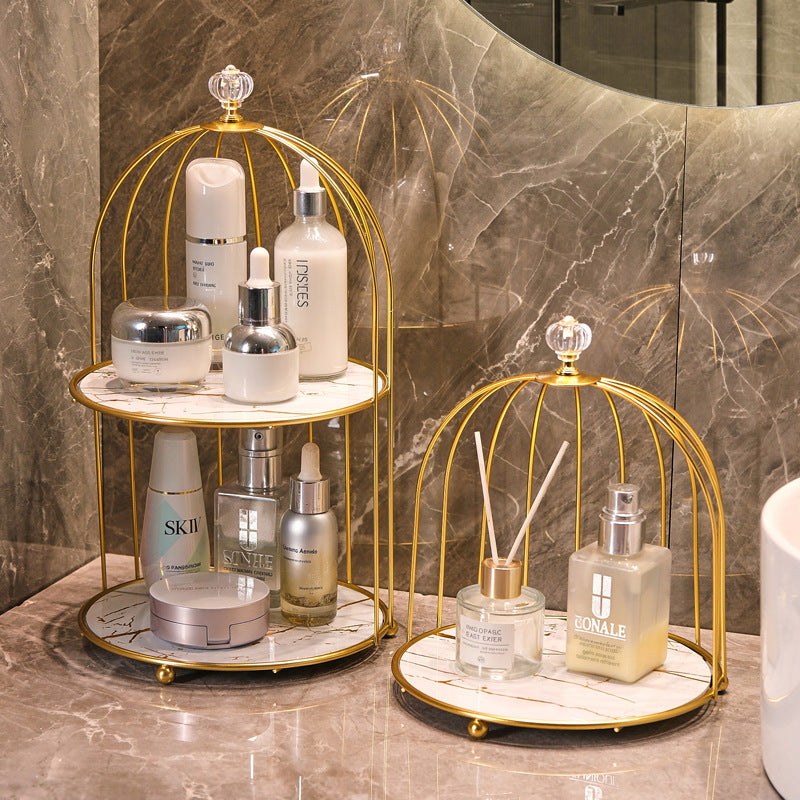 Bathroom Bird Cage Organizer Makeup And Skincare Storage Shelf For Vanity Countertop, Multi Tier Metal Cosmetic Display Stand For Bathroom, Toilet, Washroom Vintage Elegant Style