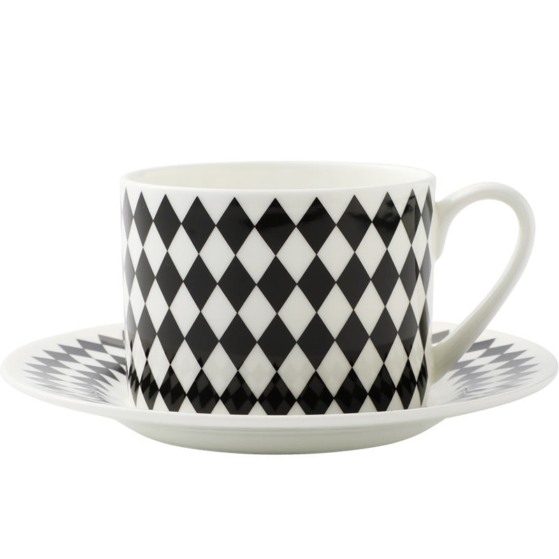 Coffee Cup Dish Suit Nordic Black And White Geometry European Creative Simple English Afternoon Tea Lovers Ceramic Cup