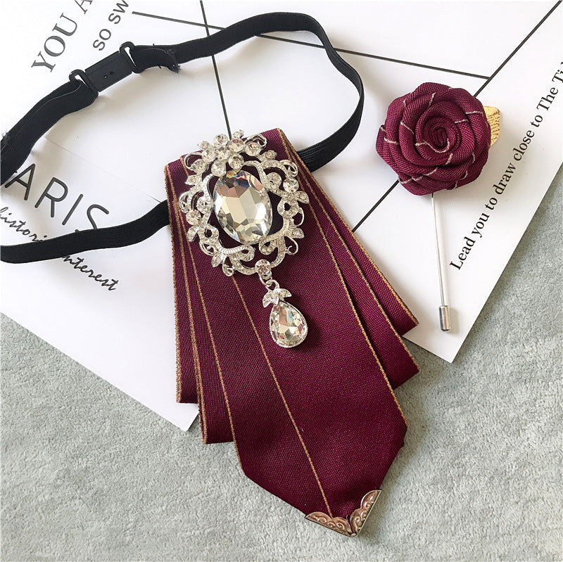 Korean Style Bow Tie Rhinestone Brooch Set