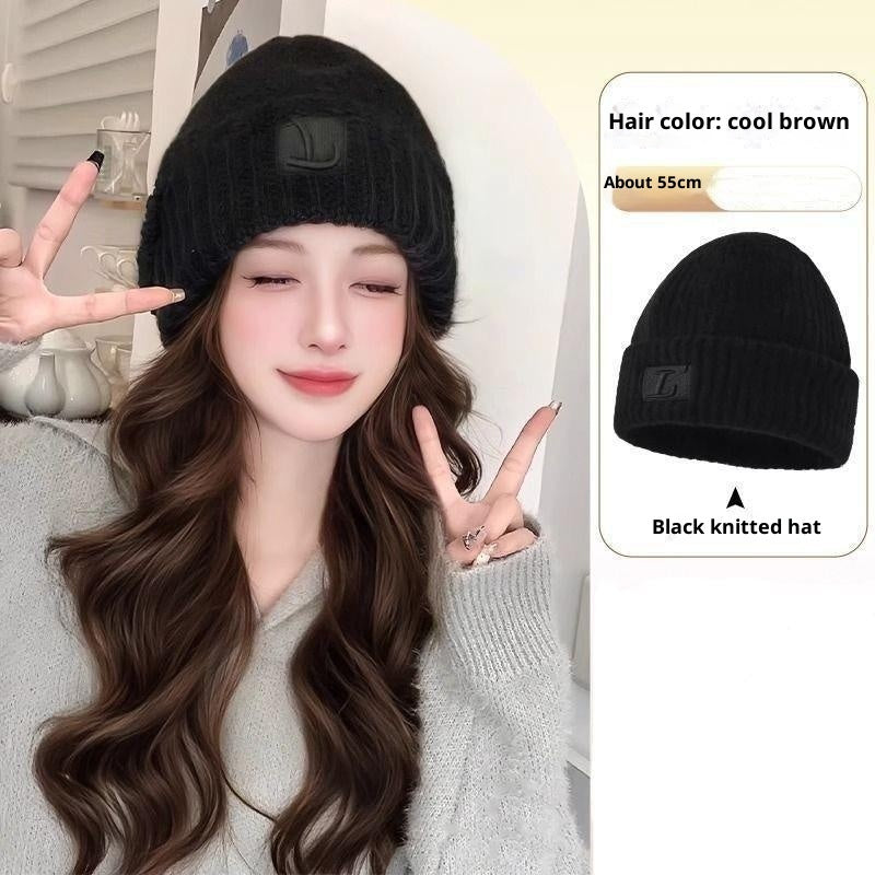 Hat Women's Big Head Small Integrated Fashion Big Wave Full-head Wig
