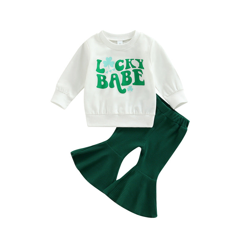 Autumn Infant Holiday Suit Girls' Long Sleeve Sweatshirt Bell-bottom Pants Two-piece Set