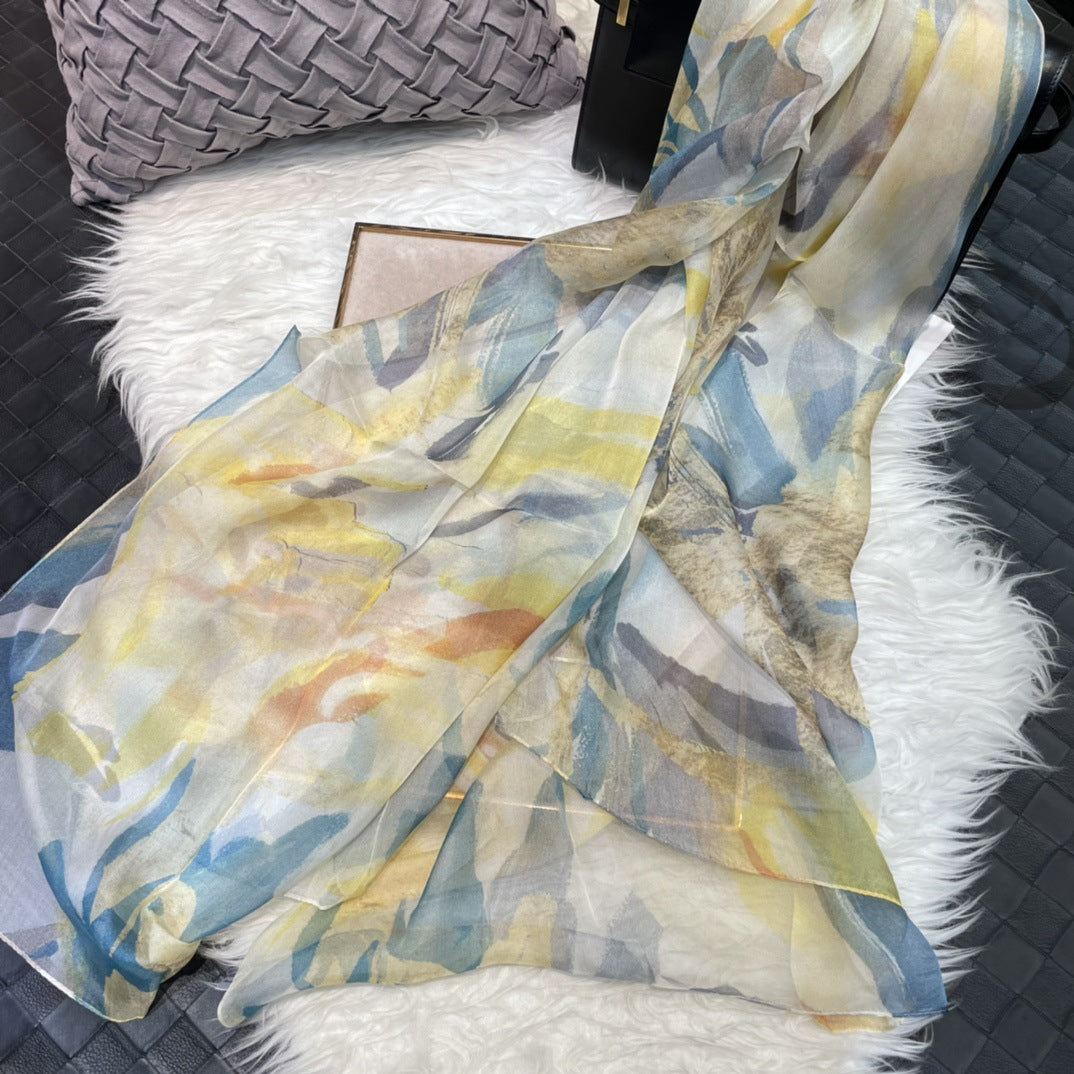 Mulberry Silk Chiffon With Digital Printlightweight Airy And Flowy Summer Sheer Scarf