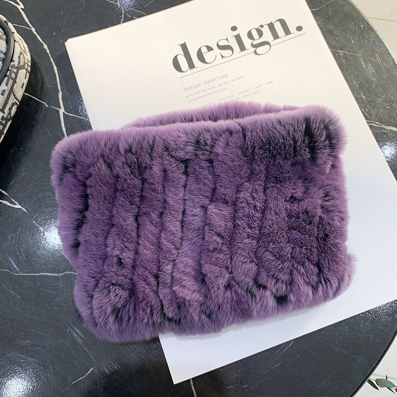 Rex Rabbit Fur Bandana Women's Winter Elastic Net Scarf Hair Band Wild Grass Plush Headband Children's Scarf