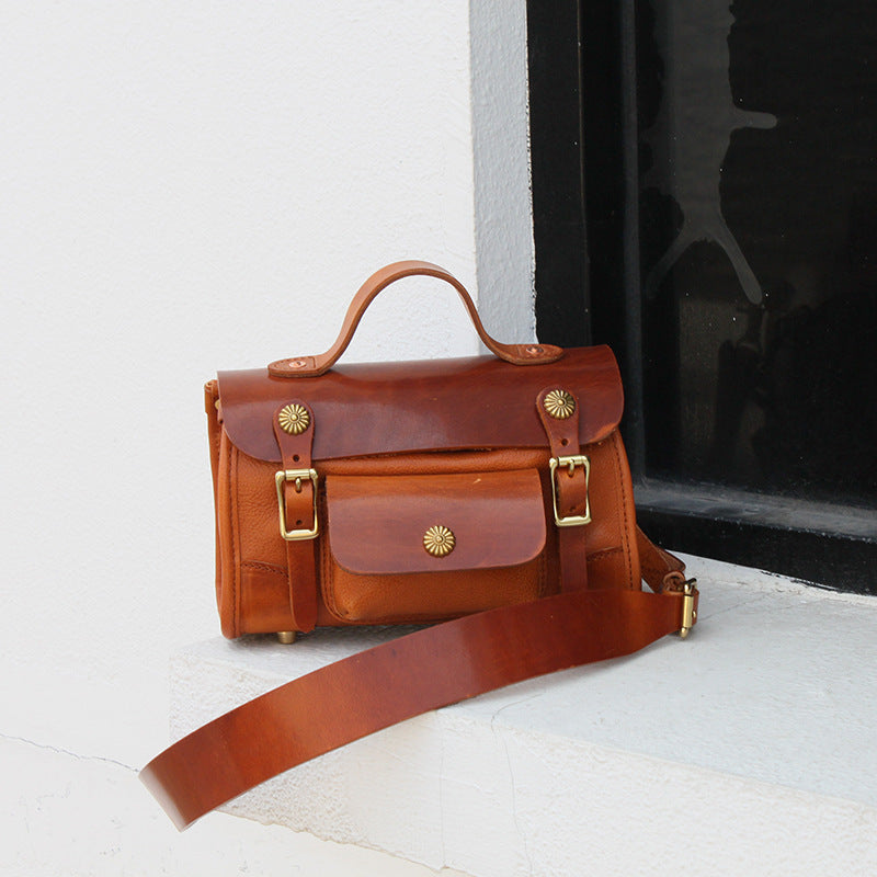 Sac bandoulière en cuir de vachette tanné végétal, couche supérieure, arbre crème