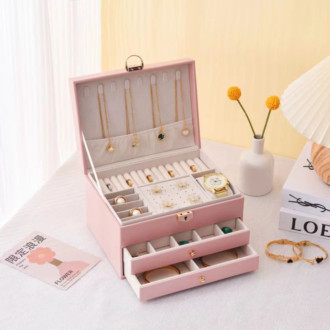 Three Layer Lockable Jewelry Storage Box