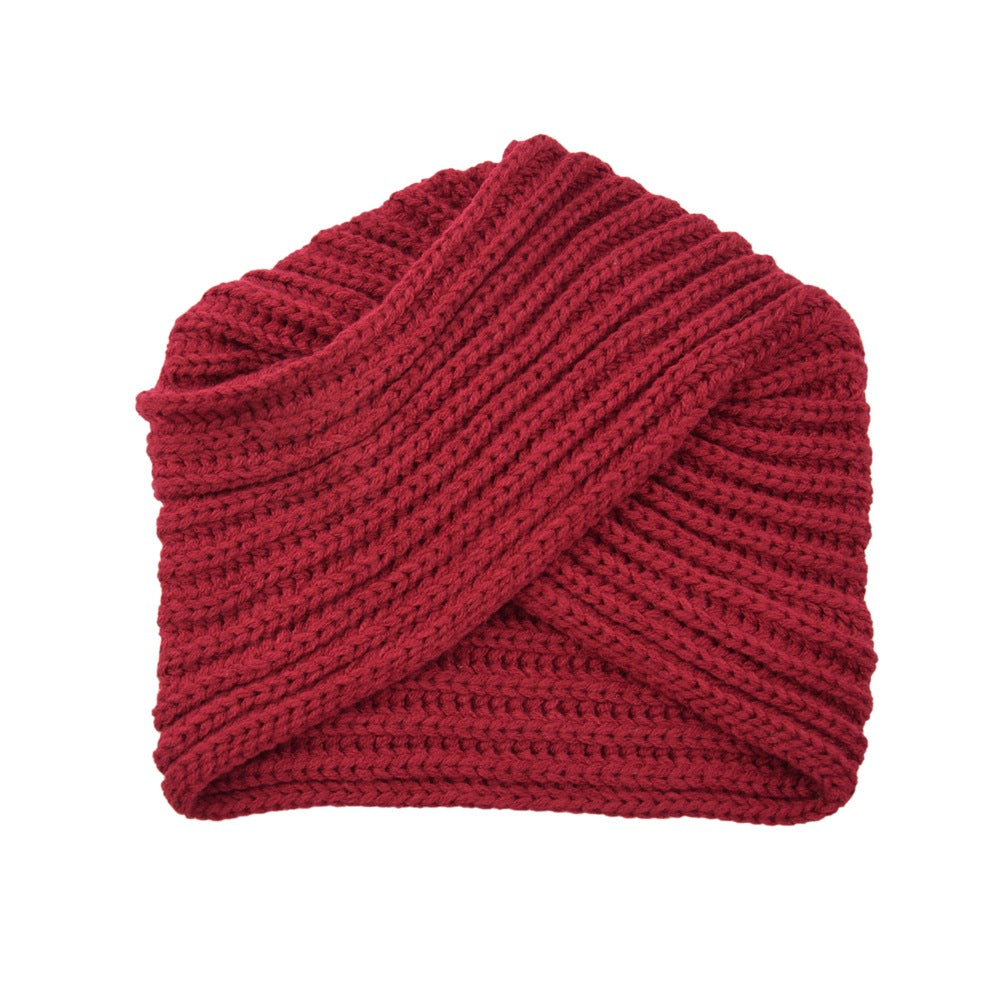 Fashion Woolen Knit Hat With Crossover Pullover