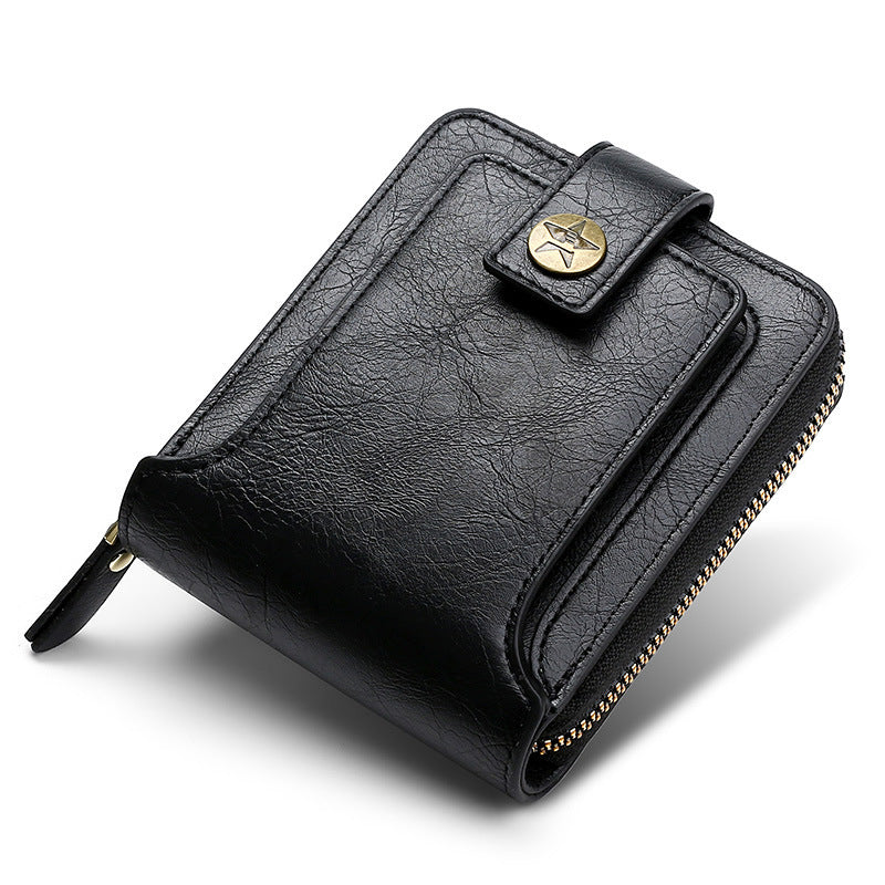 Portefeuille Homme Rétro Horizontal Zippé Monnaie