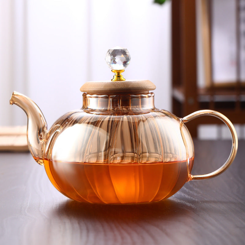Glass Teapot Striped Tea Set Tea Water Separation Stainless Steel
