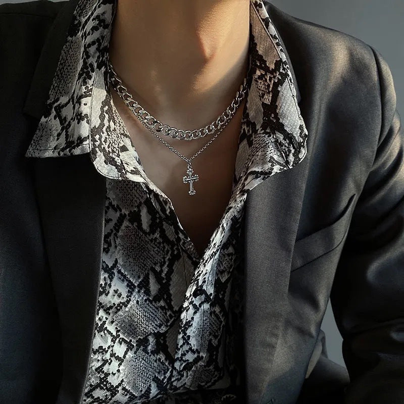 Collier Vintage en Acier au Titane avec Croix pour Hommes et Femmes