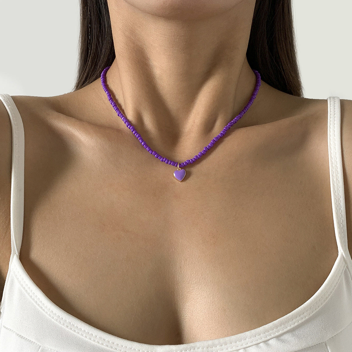 Stackable Wear Sweet Cool Wind Dripping Oil Heart-shaped Pendant Clavicle Necklace