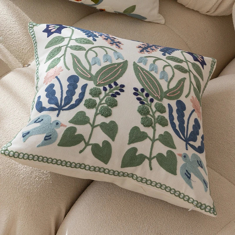 Green Fresh Tulip Pillow Cover Simple Embroidery Flower Sofa And Bed Cushions Office Lumbar Cushion