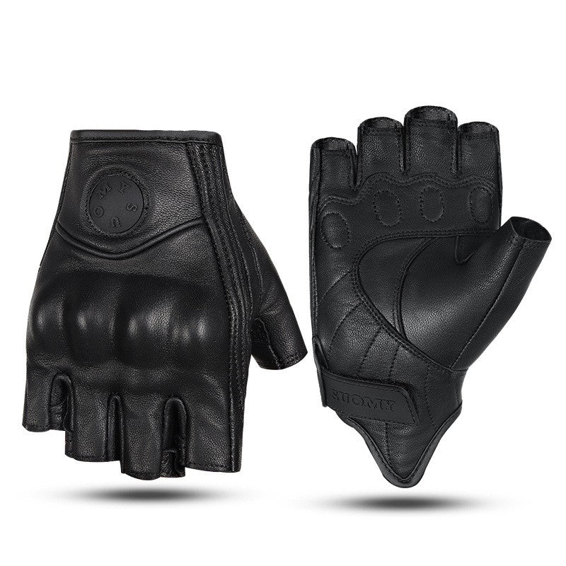 Retro Leather Motorcycle Half Finger Gloves