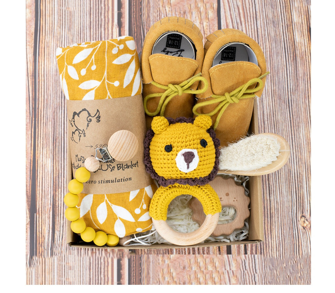 Baby Crochet Wooden Rattle Suit Birth Gift Box Fork Baby Newborn And One Month Old Gift