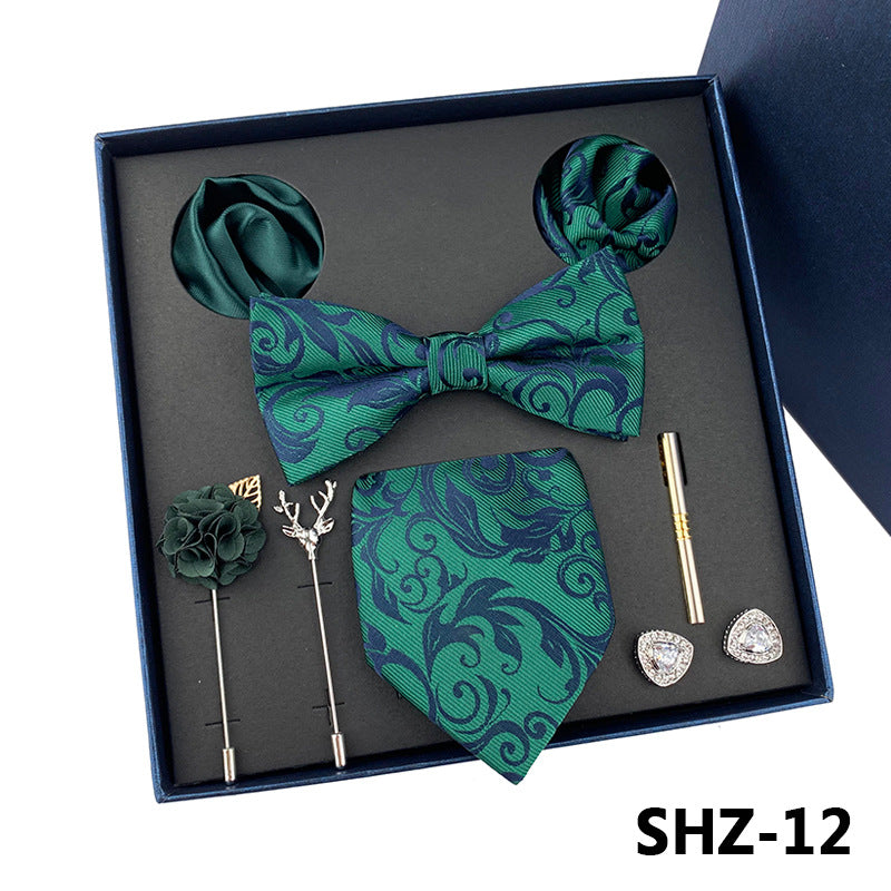 Men's Fashion Simple Pocket Scarf Brooch Tie Set