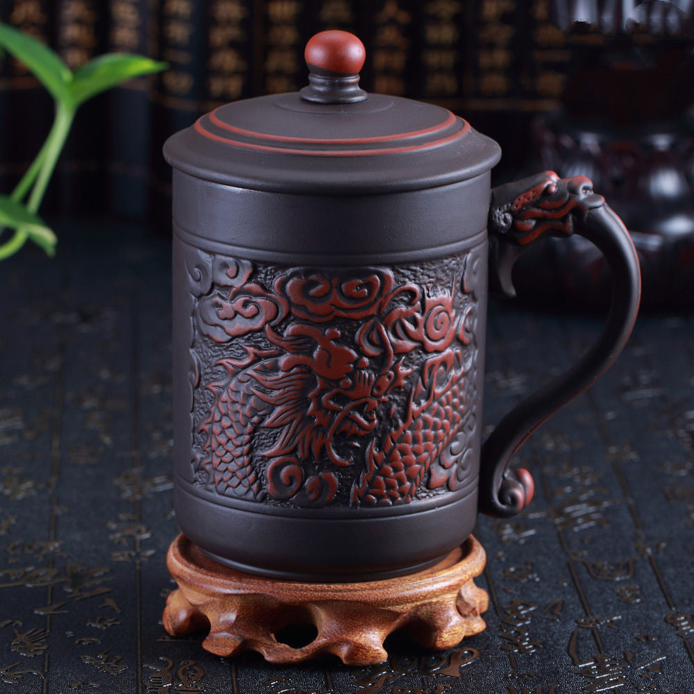 Tasse à thé chinoise à dragons et phénix gaufrés