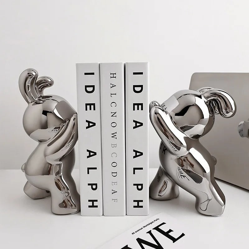 Push Rabbit Electric Bookcase Desk Ceramic Decorations Bookend Ornaments