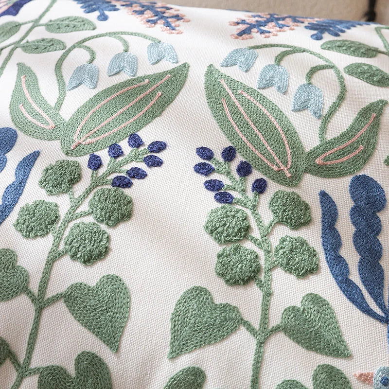 Green Fresh Tulip Pillow Cover Simple Embroidery Flower Sofa And Bed Cushions Office Lumbar Cushion