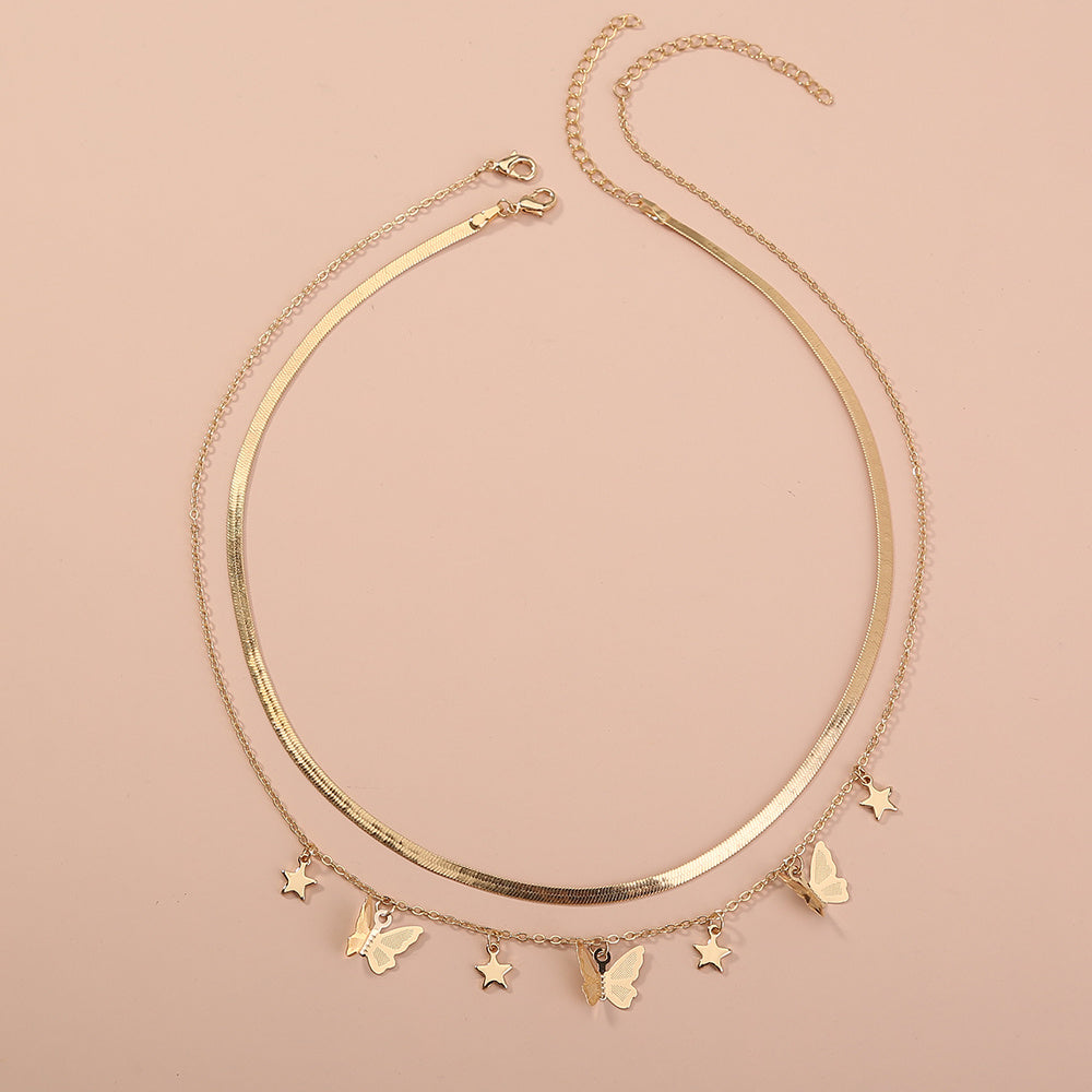 Creative personality with butterfly Tassel pendant necklace and collarbone chain