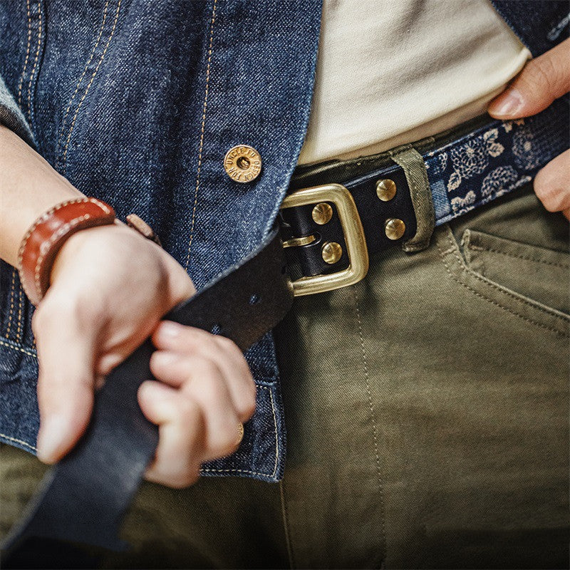 Ceinture vintage en cuir de vachette première couche pour homme