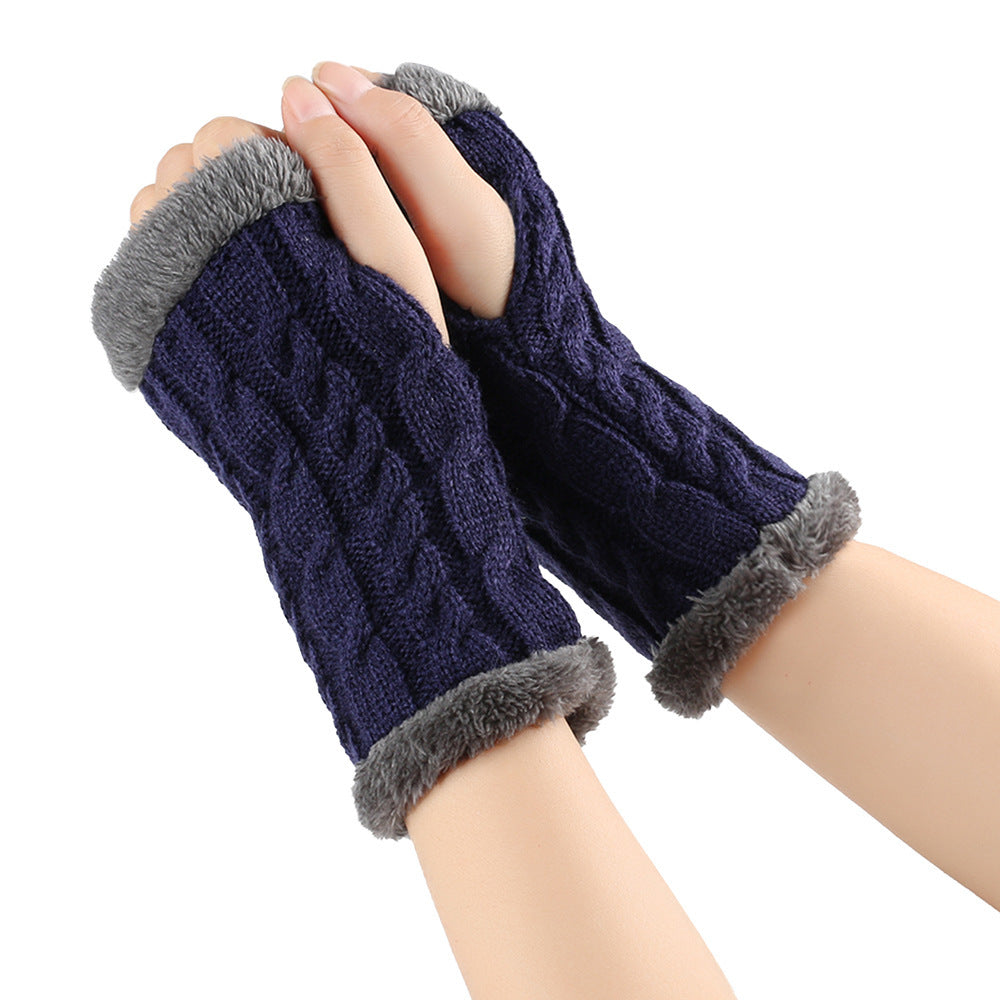 Gants en peluche d'hiver, tricot torsadé, mitaines sans doigts en polaire pour femmes, gants en laine épaisse et chaude