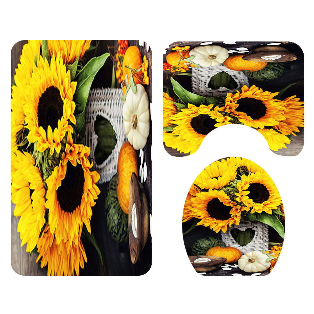 Sunflower Printed Shower Curtain Floor Mat Four-Piece Set
